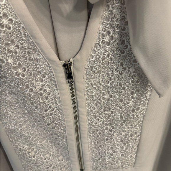 Tie Neck Blouse with Floral Embroidered Detail in the color Smoke - Picture 5 of 7